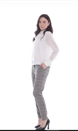 Pantalone Sigaretta Con Elastico Dietro Principe di Galles