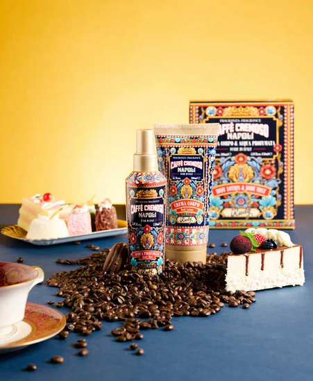 Scatola regalo con Rudy Acqua profumata 150 mL + Crema corpo idratante 200 mL Gourmand Edition Caffè Cremoso