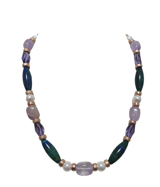 L'Officiel Collana Multicolore Agate Verdi e Ametista