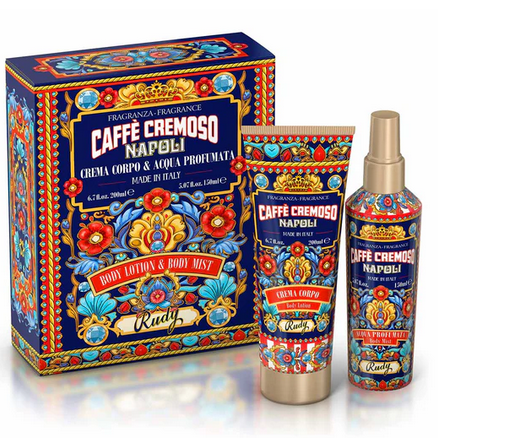 Scatola regalo con Rudy Acqua profumata 150 mL + Crema corpo idratante 200 mL Gourmand Edition Caffè Cremoso