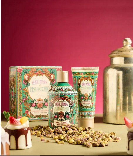Scatola regalo con Docciaschiuma 500 mL + Crema corpo idratante 200 mL Gourmand Edition Gelato al Pistacchio