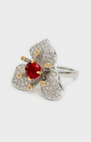 Nalì Anello Fiore Argento e pietra rossa