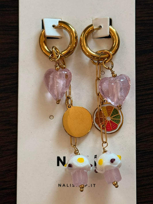Nali' Orecchini Cerchio Mix Elementi Pla. Oro 14 k